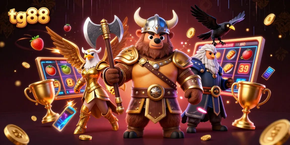 Experience thrilling gameplay at tg88 with dynamic slots and vibrant 3D characters illustrating online casino excitement.