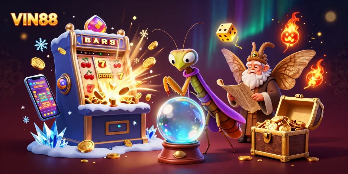 Experience the excitement of VIN88 with vibrant casino elements and captivating characters.
