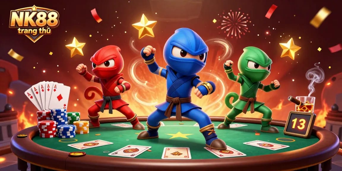 Experience thrilling gaming moments with NK88 trang chủ showcasing colorful ninja chameleons amid vibrant poker elements.