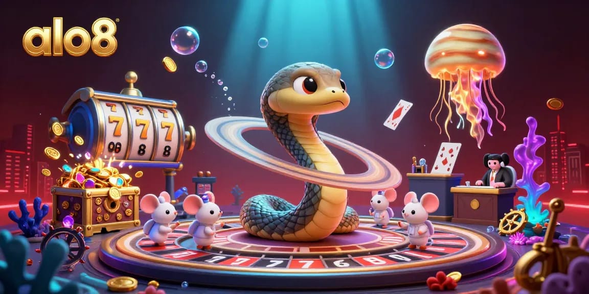 Experience the excitement of alo8 with casino elements and astronaut mice placing bets on a cosmic roulette.