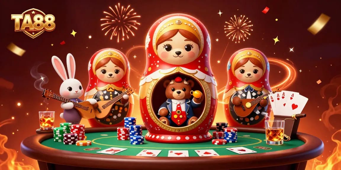 Witness the vibrant energy of TA88 with immersive casino scenes featuring charming characters.