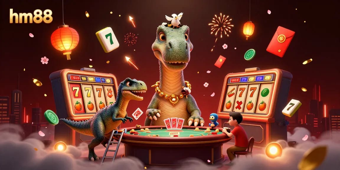 Experience thrilling gameplay with hm88 in a vibrant 3D casino scene featuring elaborate characters.