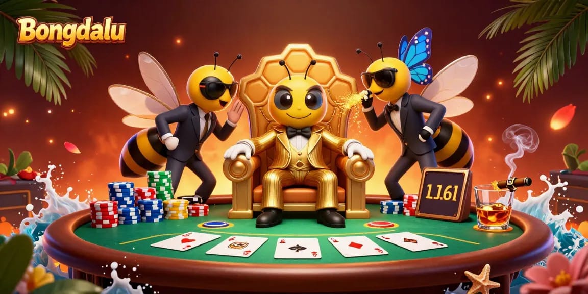 Bongdalu showcases a dynamic gambling scene with detailed characters and vibrant casino elements.