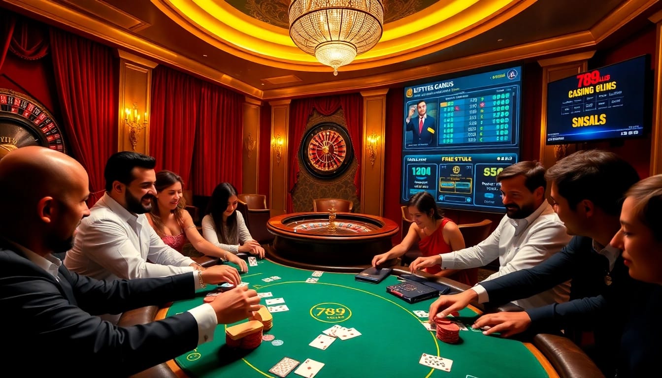 Players engaged in high-stakes action at 789club casino table, capturing drama and excitement.