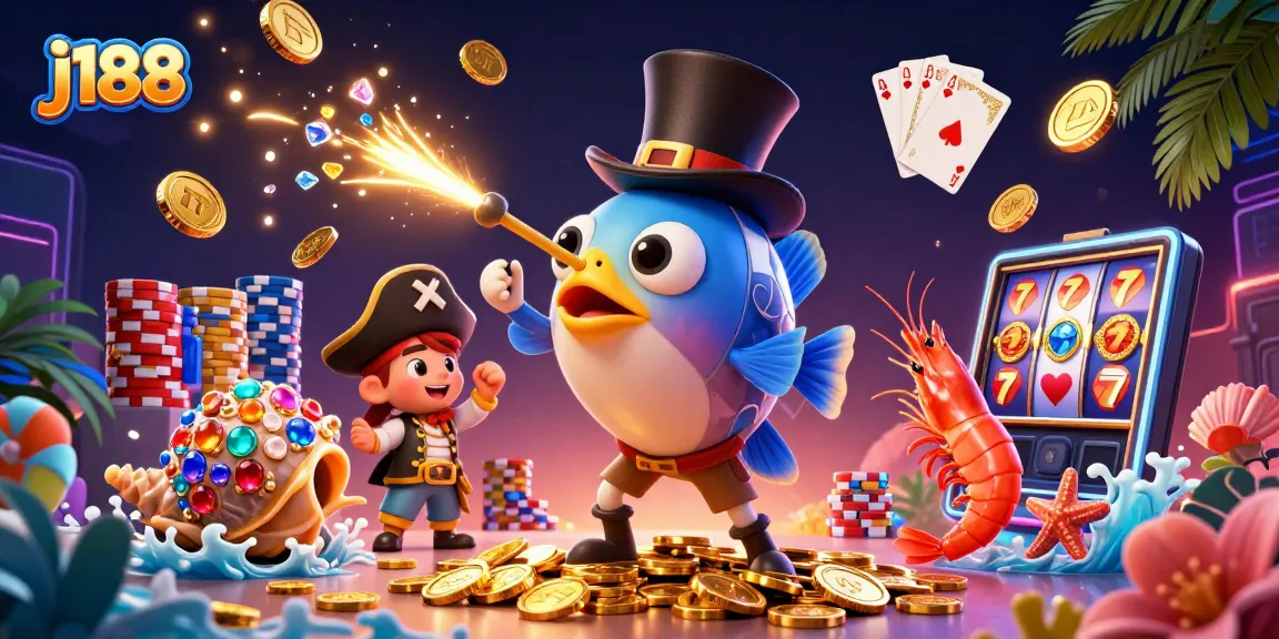 Join the excitement with j188, featuring a deep-sea anglerfish and pirate shrimp in a thrilling casino scene.