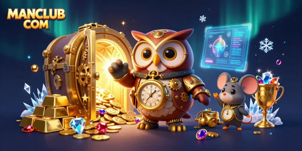 Engage with thrilling experiences at MANCLUB COM, where mysterious characters unveil rich treasures in a vibrant casino scene.