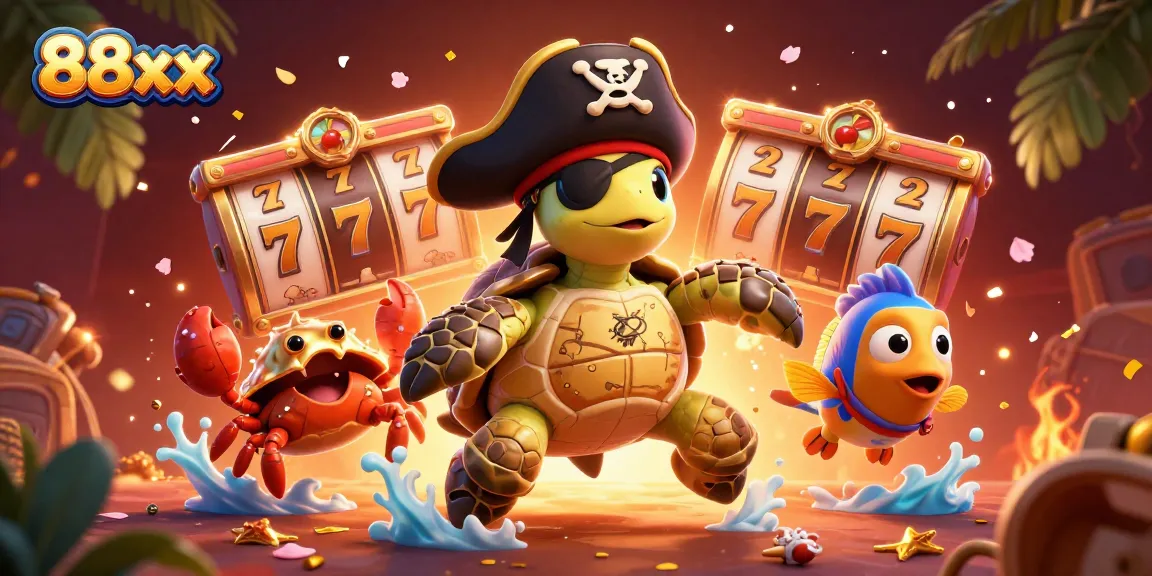 Experience exciting slots at 88xx with vibrant pirate-themed characters and winning symbols.