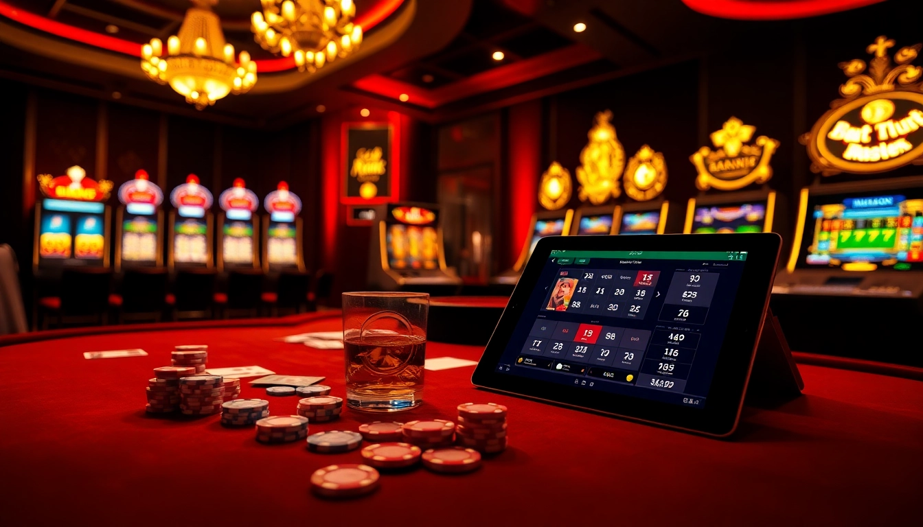 Tải Hitclub: Experience excitement with poker chips and roulette wheels in a luxurious casino setting.