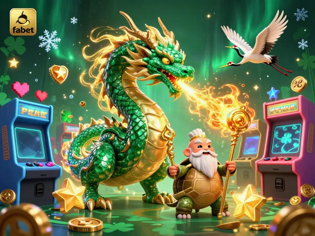 Celebrate thrilling gameplay at fabet with a jade dragon and festive gaming elements.