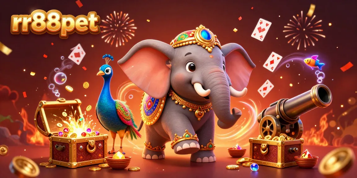 Experience the excitement of rr88pet with vibrant 3D characters, glowing gems, and lively casino elements.