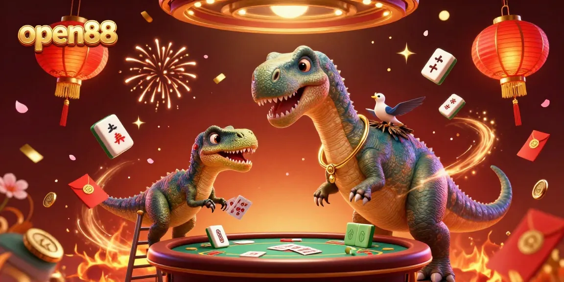 Engage with open88 in this vibrant 3D casino scene showcasing vibrant characters and festive game elements.