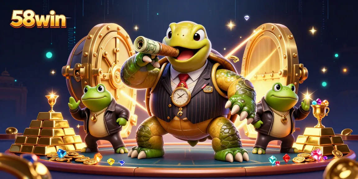 Experience thrilling gaming action at 58win with vibrant casino-themed characters and dynamic gold visuals.