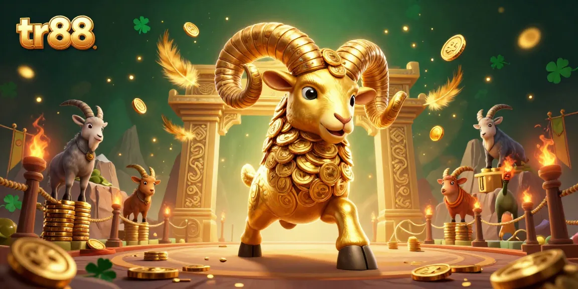 Experience thrilling gameplay at tr88 with a dynamic scene of a golden ram charging and festive elements.