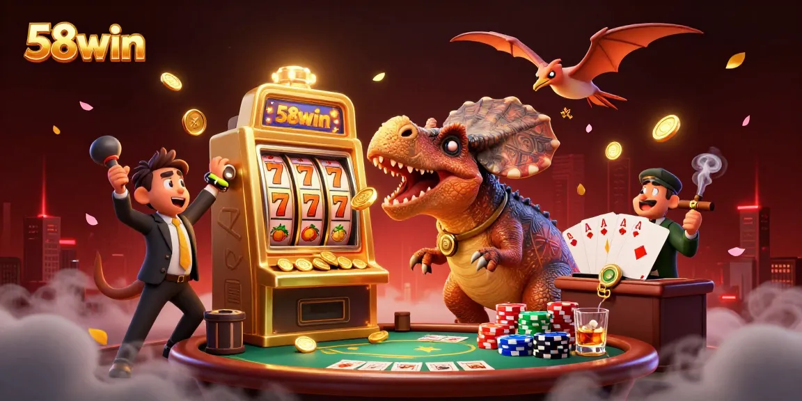 Experience the excitement of 58win as a pachycephalosaurus wins jackpots amid a vibrant casino scene.