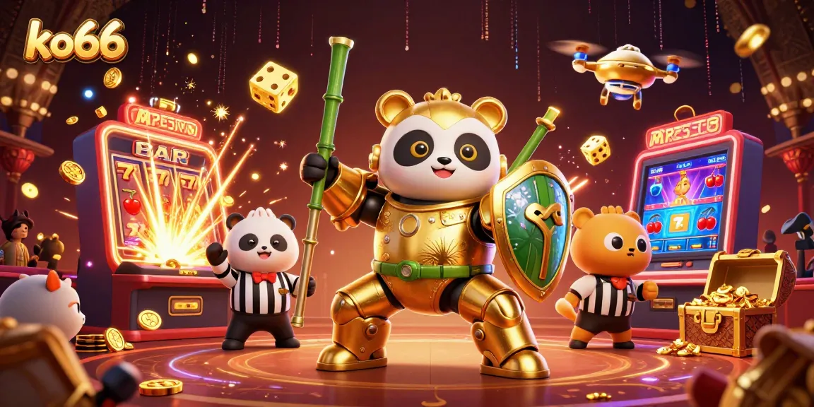 Experience the thrill of ko66 online casino with dynamic 3D characters amidst a jackpot explosion.