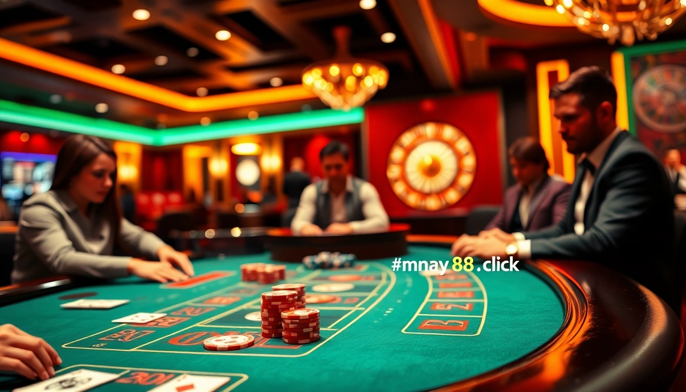 Engage in thrilling gameplay at https://may88.click/ with a stunning blackjack table and vibrant casino atmosphere.