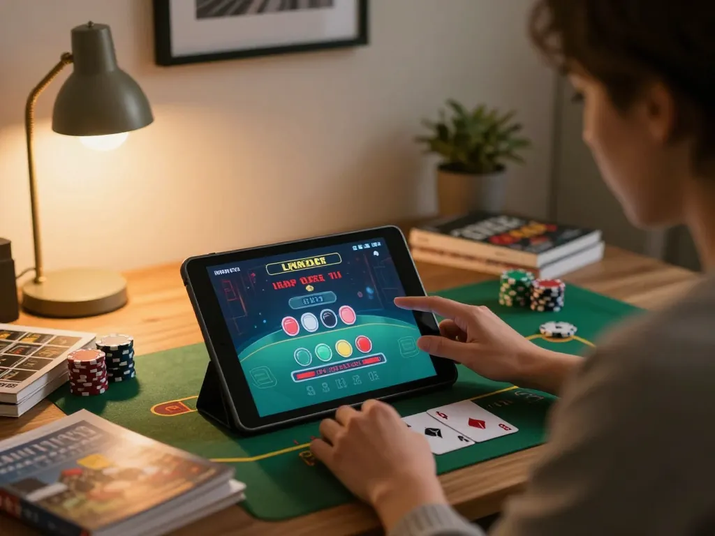 Engaging gameplay on LC88 tablet, showcasing live dealer blackjack excitement in a cozy home.