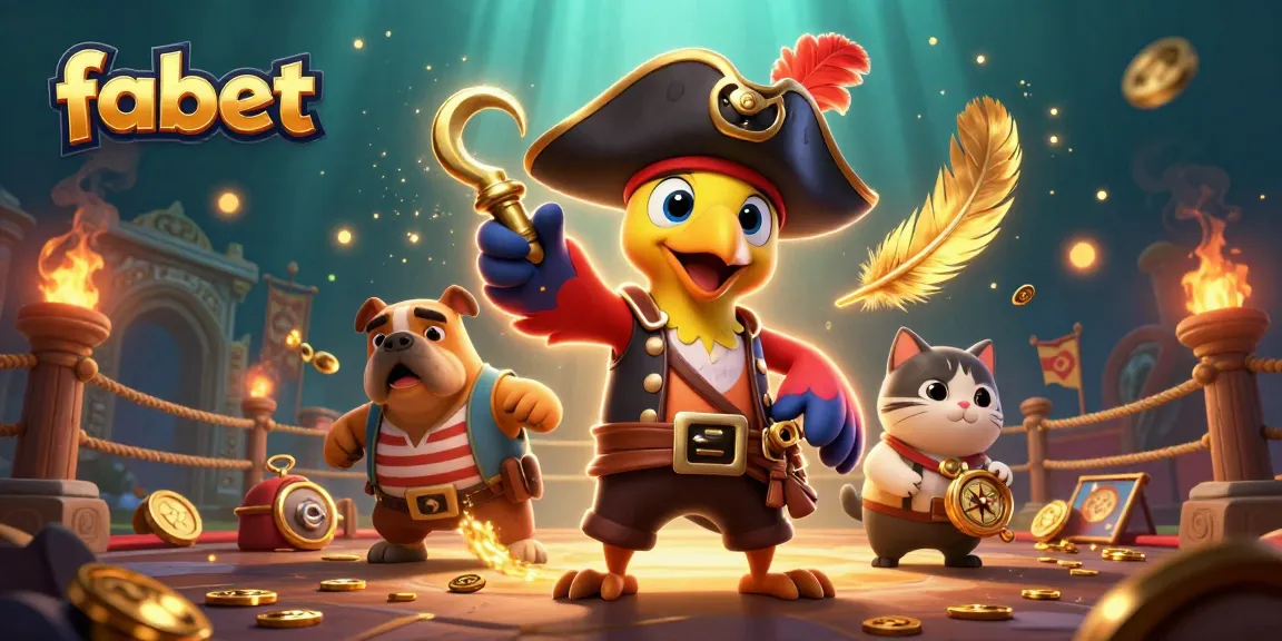 Engage in thrilling gameplay with fabet's vibrant pirate-themed casino illustration featuring characters and gambling elements.