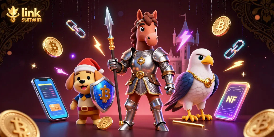Experience the thrill of "link sunwin" with vibrant 3D knights and crypto elements in an exciting casino scene.