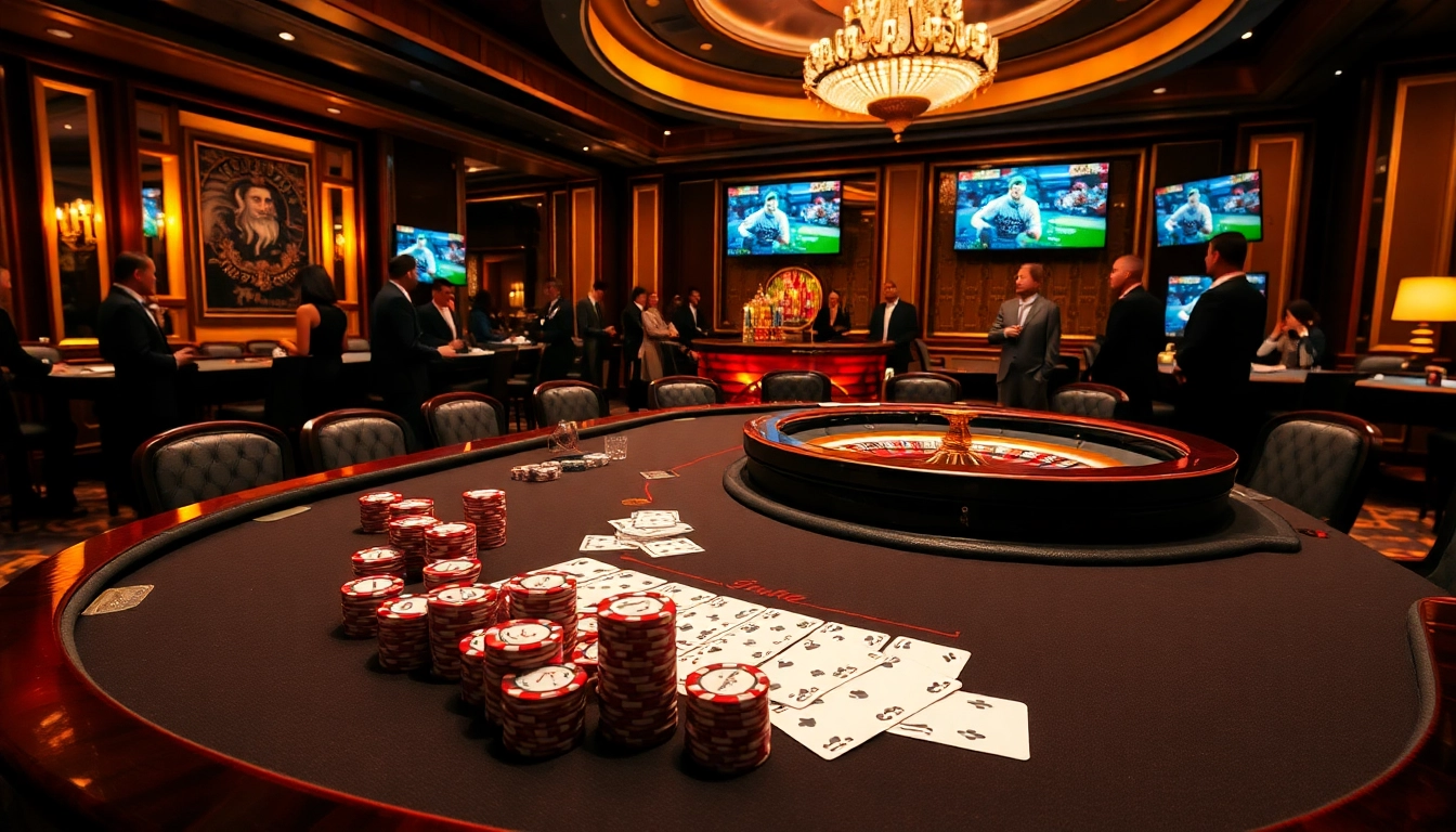 Cà khịa tv showcases an upscale casino scene with vibrant poker tables and a lively ambiance.