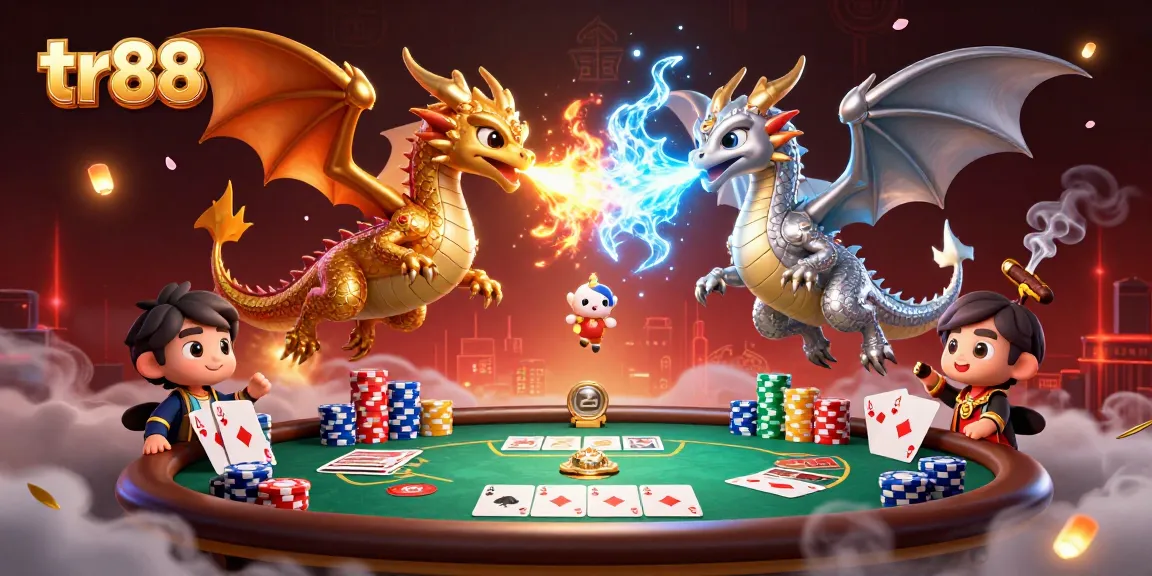 Experience thrilling gameplay with tr88 featuring dragons and poker elements in a dynamic casino illustration.