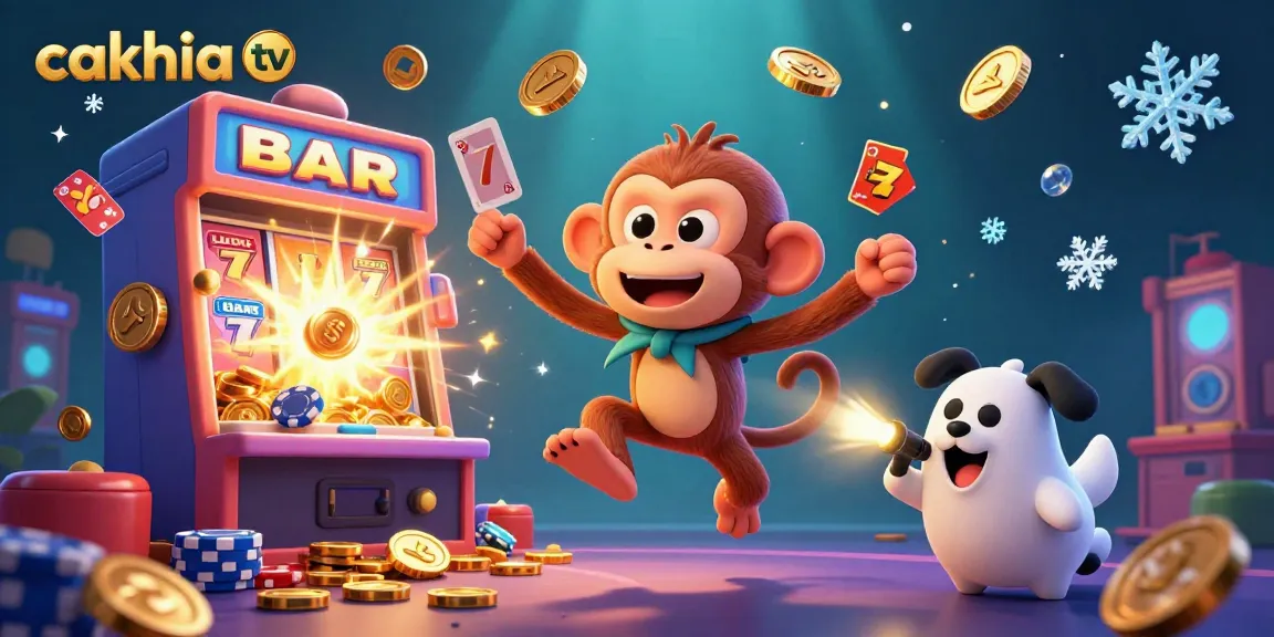 Cakhia TV showcases a lively casino scene with a mischievous monkey and ghost-hunter puppy, emphasizing a vibrant gambling atmosphere.