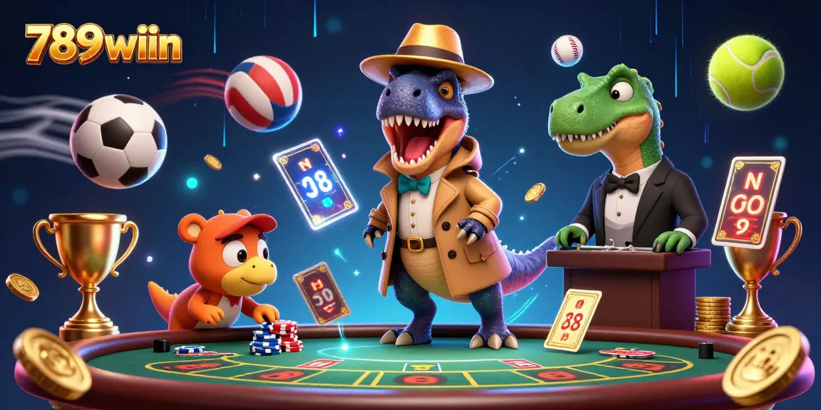Experience thrilling action at 789wiin with cartoon dinosaurs engaging at a blackjack table.