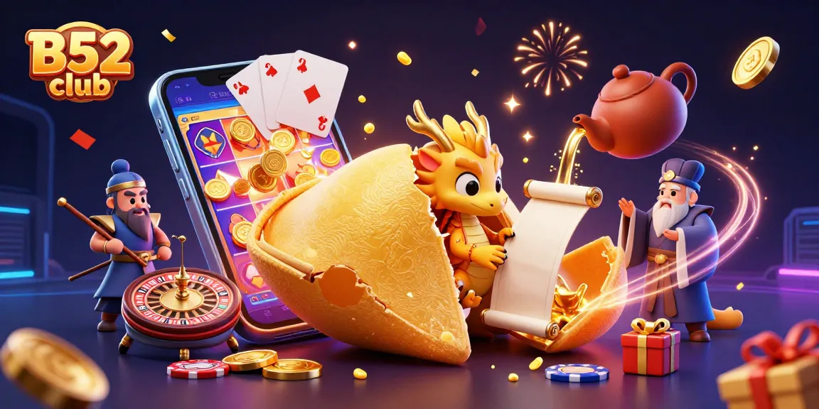 Win big at B52 club with a vibrant casino illustration featuring golden treasures and dynamic game elements.
