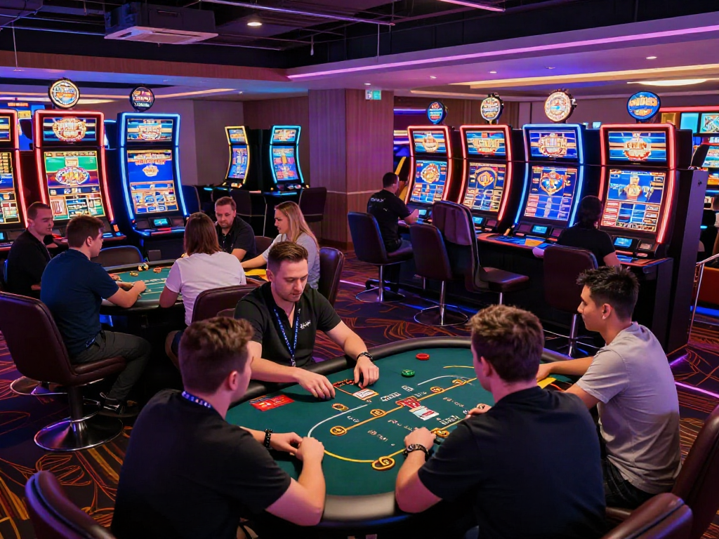 Exciting gaming atmosphere at FIVE88 with players engaged in various casino activities.