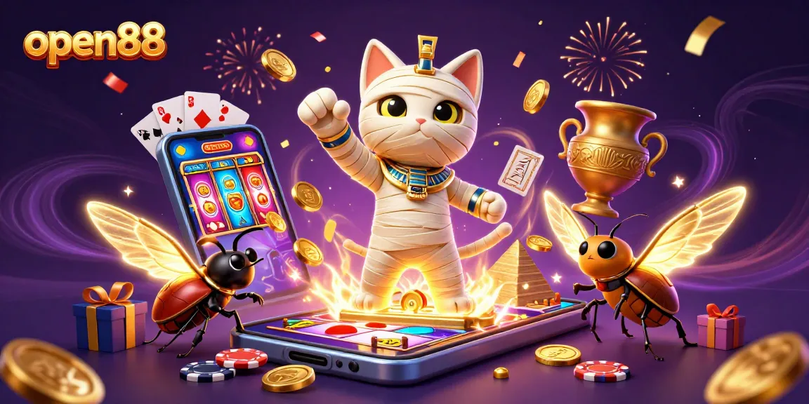 Experience the thrill of open88 with a dynamic casino scene featuring iconic Egyptian elements.