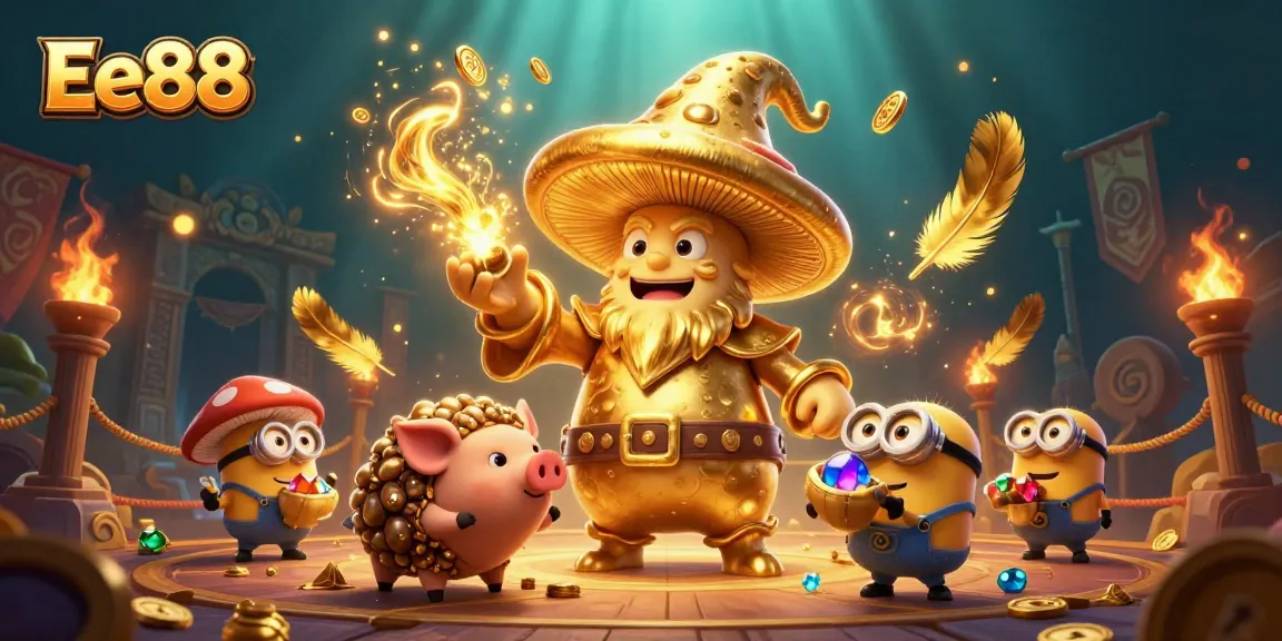 Enhance your gaming experience with Ee88's vibrant wizard-themed casino illustration.