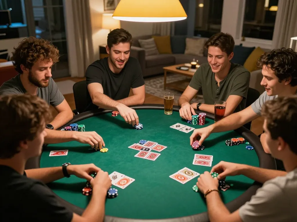 Engage in thrilling poker strategy with friends at a friendly home game, powered by keonhacai tv.