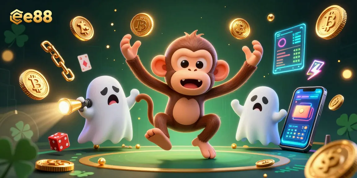 Engage with the mystical atmosphere at ee88 with a spooky yet fun poltergeist monkey and ghost-hunter puppy in a haunted casino.