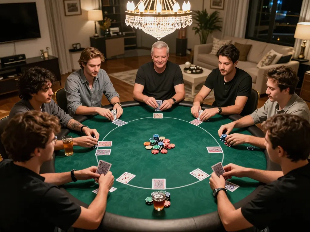 Players enjoying a strategic poker night at home, experiencing SC88 interactive gaming.