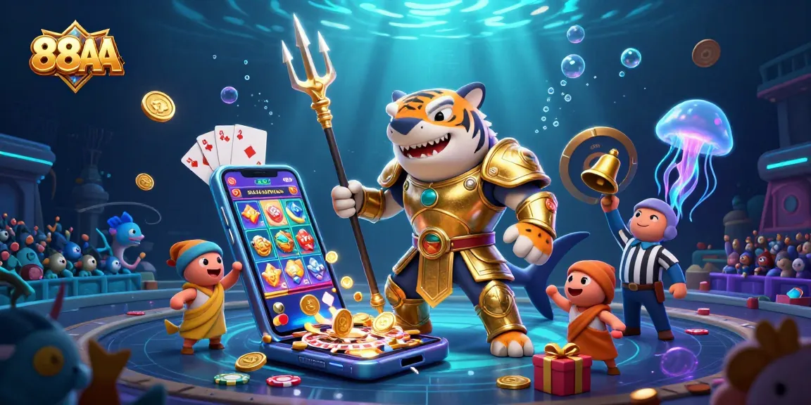 Experience the thrill of 88AA with a vibrant underwater casino scene featuring lively gaming elements.