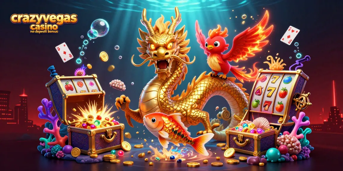 Cascade of gold and gems symbolize the crazyvegas casino no deposit bonus game excitement for players.