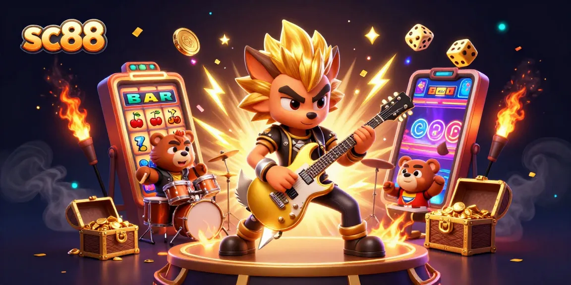 Experience thrilling sc88 jackpots in a dynamic 3D casino scene with vibrant characters and game elements.